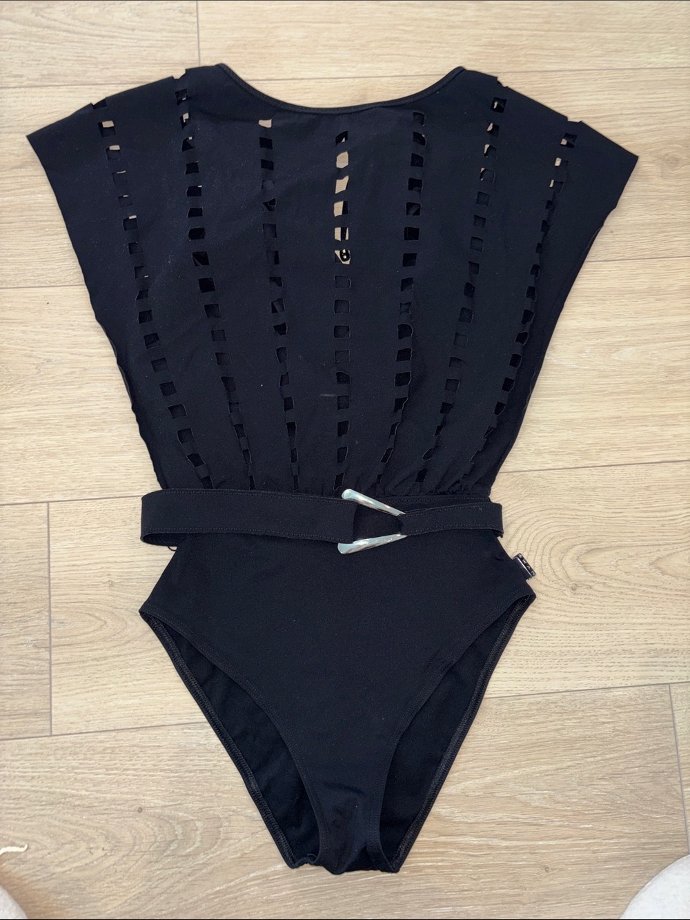 SHAN Black Sleek Fitted One-Piece with Waist Detail